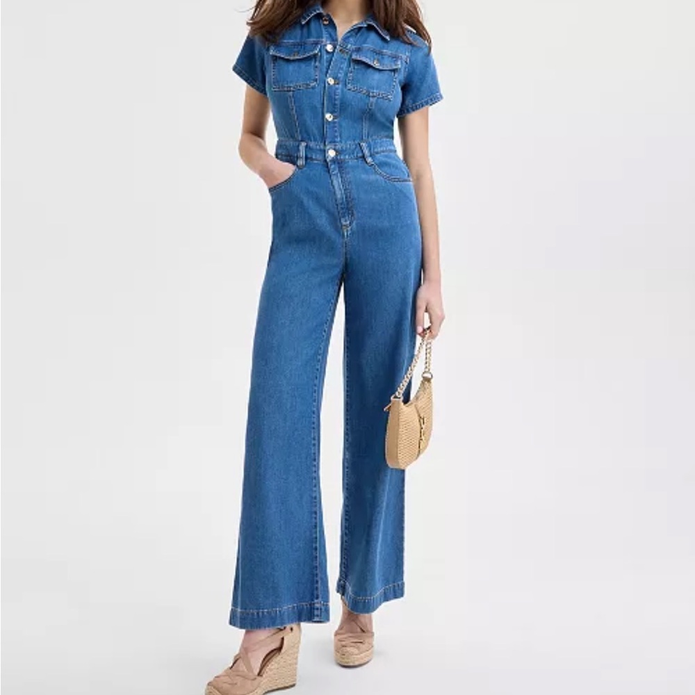 INC International Concepts Blue Denim Short-Sleeve Jumpsuit from Macy’s